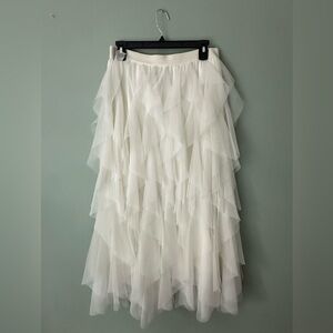 Chelsea and Violet Astra Tulle Midi Skirt in Champagne.